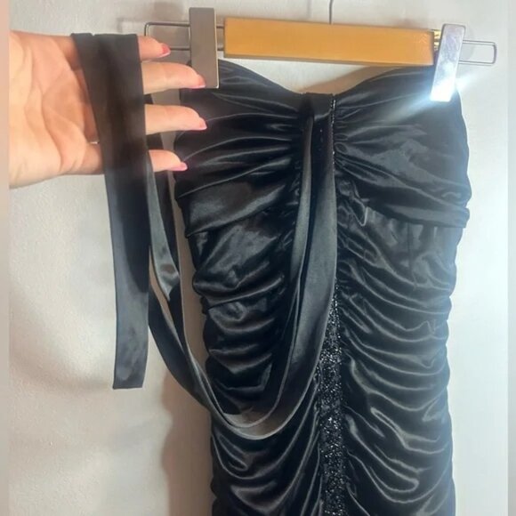 B DARLIN. Brand size 5/6 silky ruffles, neck tie, flapper style black ruched - Picture 6 of 8